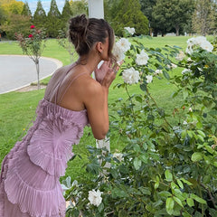 Robe plissée dos nu à motif lotus