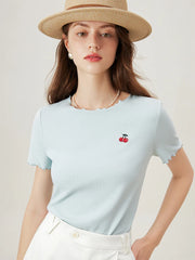T-shirt en maille à volants brodé de cerises