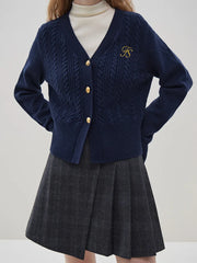 Gilet en maille à torsades brodées et col en V