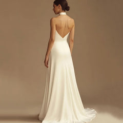 Robe de bal trapèze dos nu simple à col halter