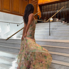 Robe longue fendue à bretelles spaghetti et imprimé floral