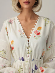 Robe longue à manches lanternes et imprimé floral