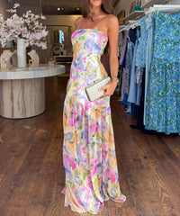Robe bustier trapèze dos nu à fleurs