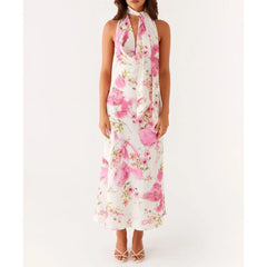 Robe de vacances à col bénitier fleuri et dos nu