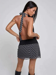 Robe mini dos nu patchwork à pois