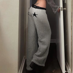 Pantalon évasé en maille à motif étoiles