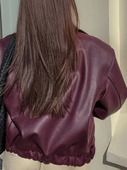 Manteau vintage en PU couleur vin avec poches