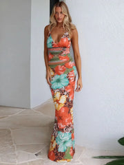 Robe de vacances deux pièces à imprimé léopard, dos nu et crop top dos nu lacé