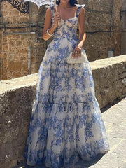 Robe longue évasée dos nu à fleurs