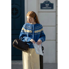 Cardigan court patchwork vintage en maille