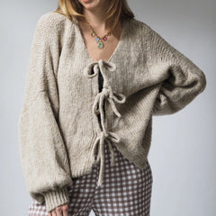 Gilet en maille ample unie à col en V et à nouer
