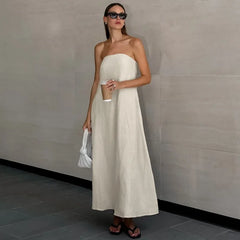 Robe midi bustier en coton kaki pour les fêtes