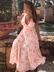 Robe de vacances sans manches à décolleté plongeant et dos nu, taille cintrée