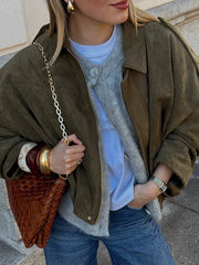 Manteau court en daim à fermeture éclair, ample, style urbain