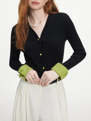 Gilet long en maille à col V et blocs de couleur