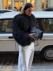 Manteau d'hiver court en fausse fourrure blanc chaud
