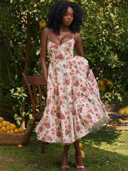 Robe midi trapèze dos nu à bretelles en résille