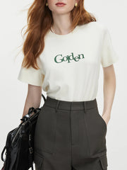 T-shirt décontracté à épaules imprimées avec lettres