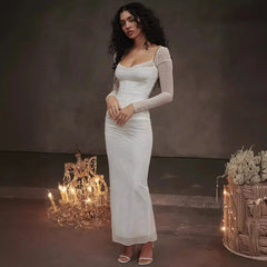 Robe de soirée maxi bustier dos nu en résille
