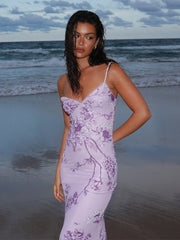 Robe moulante sans manches à col en V et imprimé floral