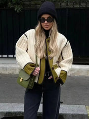 Manteau décontracté matelassé en coton contrasté