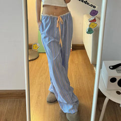 Pantalon Capri rayé à cordon de serrage décontracté