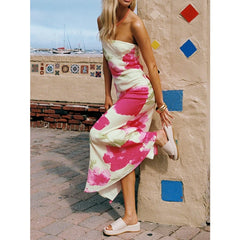 Robe de vacances bustier fendue à fleurs