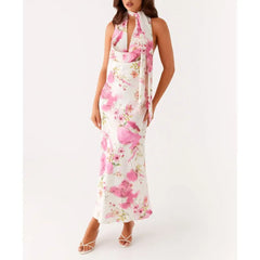 Robe de vacances à col bénitier fleuri et dos nu