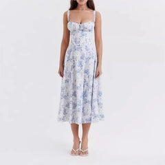 Robe corset à fines bretelles et imprimé floral