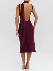 Robe midi fendue en maille à fleurs