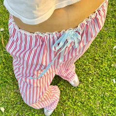 Pantalon Capri rayé à cordon de serrage décontracté