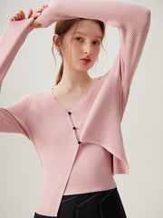 Gilet rose décontracté à col V en maille ample