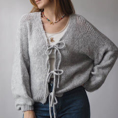 Gilet en maille ample unie à col en V et à nouer