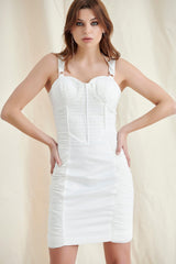 Robe mini-corset blanche froncée