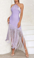 Robe midi sans manches à franges lilas