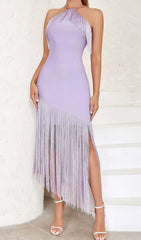 Robe midi sans manches à franges lilas