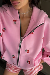 Sweat à capuche ample à imprimé cerises, style streetwear
