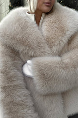 Manteau d'hiver chaud à col cranté en fausse fourrure de renard duveteuse
