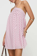 Striped Halter Backless Chic Mini Dress