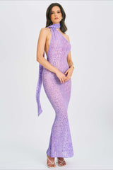 Sexy Mesh Halter Backless High Waist Bodycon Maxi Dress
