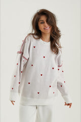 Pull en maille à manches longues oversize à imprimé cœur