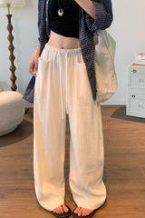 Linen Blend Relaxed Wide Leg Draped Pants