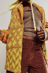 Cardigan long ample en maille à manches longues, style Y2K abstrait