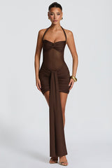 Mesh Halter Twist Knot Mini Party Dress