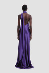 Robe de soirée maxi froncée à taille haute et dos nu