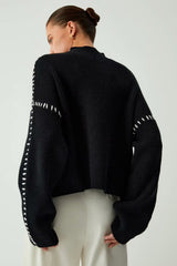 Pull col roulé colorblock style urbain