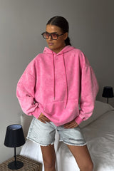 Sweat à capuche en coton uni délavé et vieilli