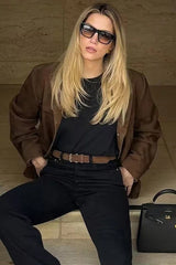 Veste décontractée rétro en daim marron
