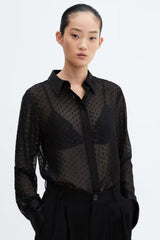 Chemisier court ample en mousseline jacquard métallisée transparente