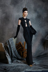 Robe de soirée vintage moulante en résille noire ajourée